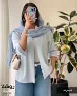 شومیز روشنا جنس کرپ لایوسل ترک کد 1382 - تصویر 8