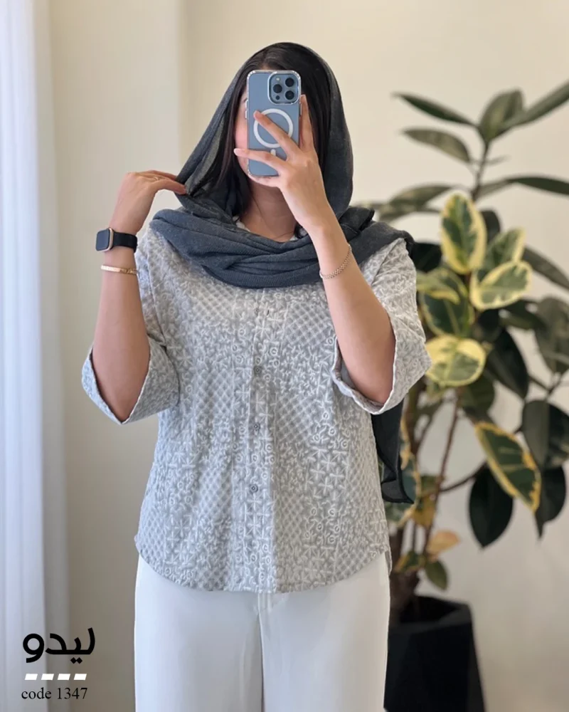 شومیز لیدو نخ مودال سوزن دوزی شده کد 1347 - تصویر 7