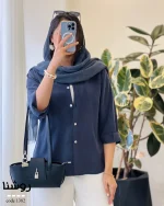 شومیز روشنا جنس کرپ لایوسل ترک کد 1382 - تصویر 14