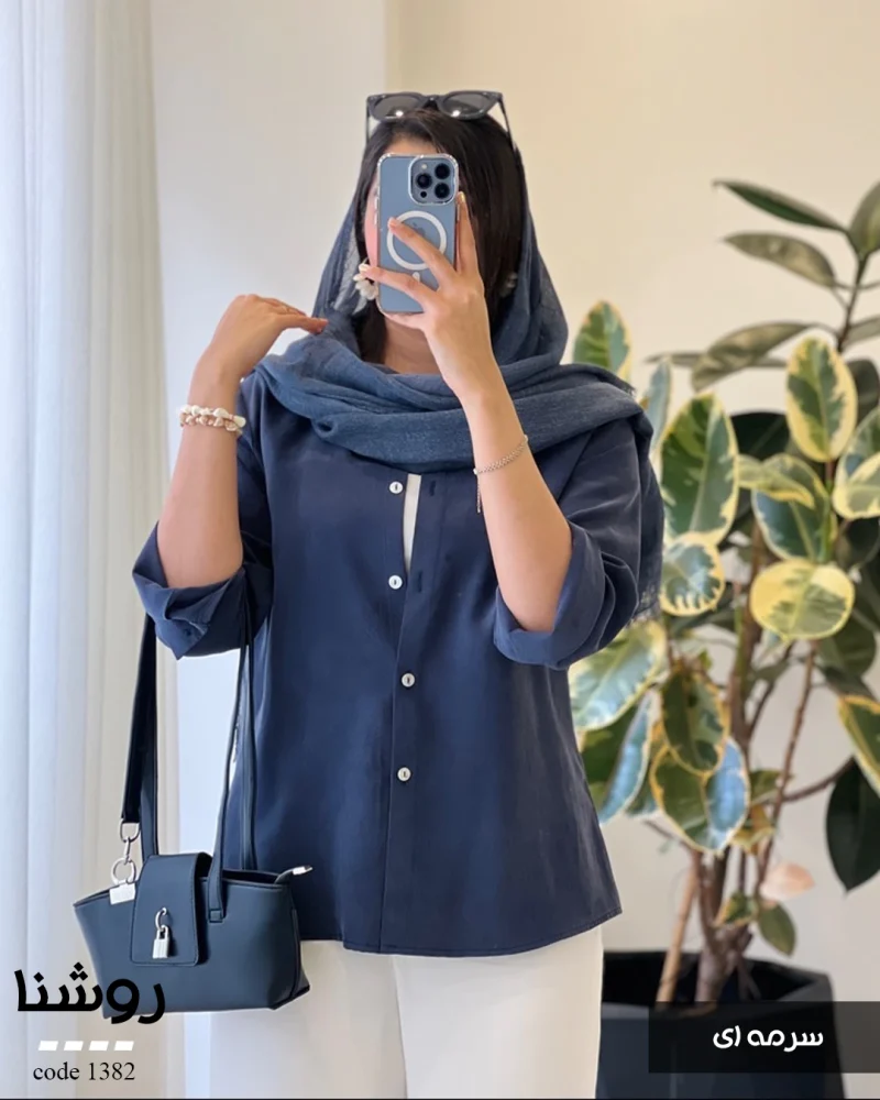 شومیز روشنا جنس کرپ لایوسل ترک کد 1382 - تصویر 4