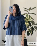شومیز باکسی نیلا جنس لینن کوک دوزی کد 1416 - تصویر 5
