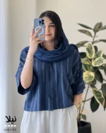 شومیز باکسی نیلا جنس لینن کوک دوزی کد 1416