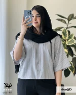 شومیز باکسی نیلا جنس لینن کوک دوزی کد 1416 - تصویر 2