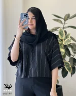 شومیز باکسی نیلا جنس لینن کوک دوزی کد 1416 - تصویر 8