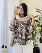شومیز وارداتی طرح برگی جنس لینن ترک کد 1434 - تصویر 8