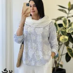 شومیز وارداتی طرح برگی جنس لینن ترک کد 1434