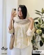 شومیز وارداتی طرح برگی جنس لینن ترک کد 1434 - تصویر 2