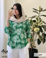 شومیز وارداتی طرح برگی جنس لینن ترک کد 1434 - تصویر 10