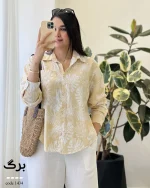 شومیز وارداتی طرح برگی جنس لینن ترک کد 1434 - تصویر 3