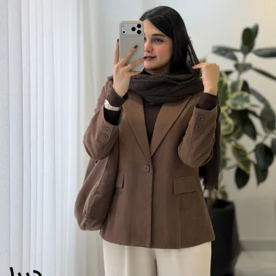 کت پاییزه زنانه مدل دیبا رنگ شکلاتی