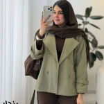 بارونی زنانه کوتاه پندار با یقه انگلیسی و کمربند