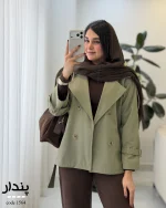 بارونی زنانه کوتاه پندار با یقه انگلیسی و کمربند