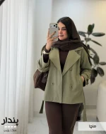 بارونی زنانه کوتاه پندار با یقه انگلیسی و کمربند