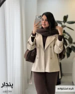 بارونی زنانه کوتاه پندار با یقه انگلیسی و کمربند